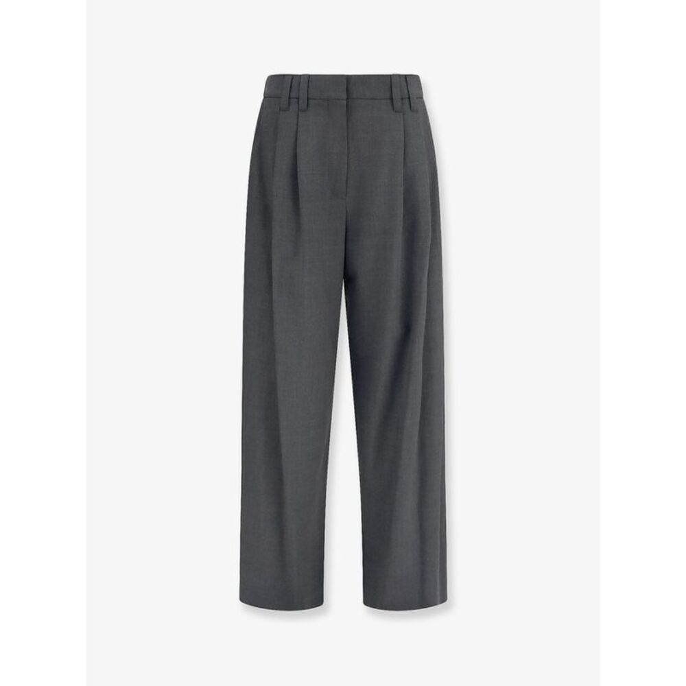 Brunello Cucinelli Women Stretch Virgin Wool Blend Trousers With Monili Detail